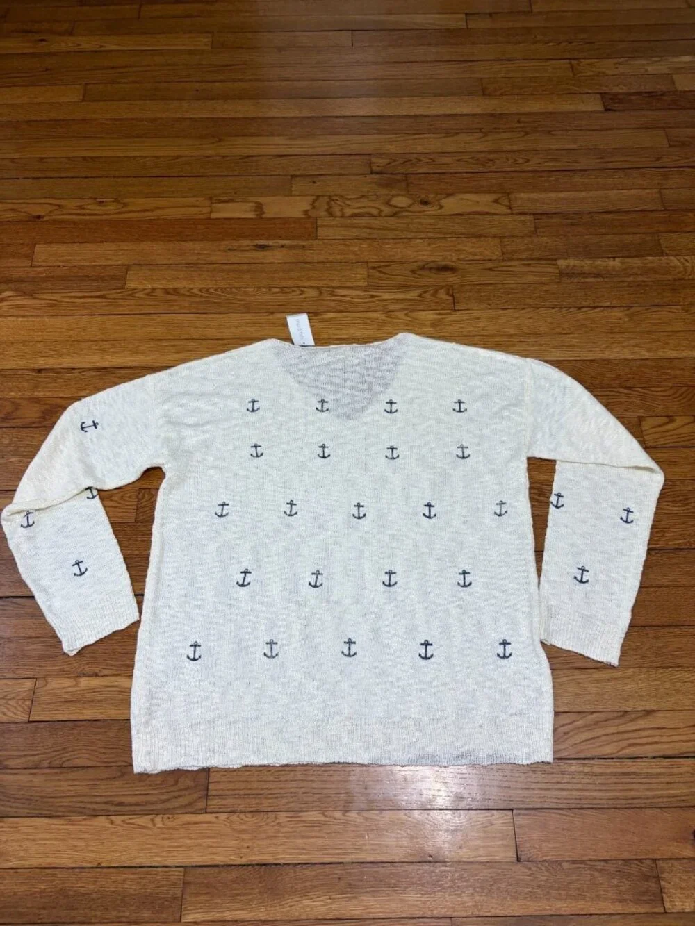 Mia & Tess Womens Sweater Sz XL White Nautical Woven Open-Knit Top NWT $40